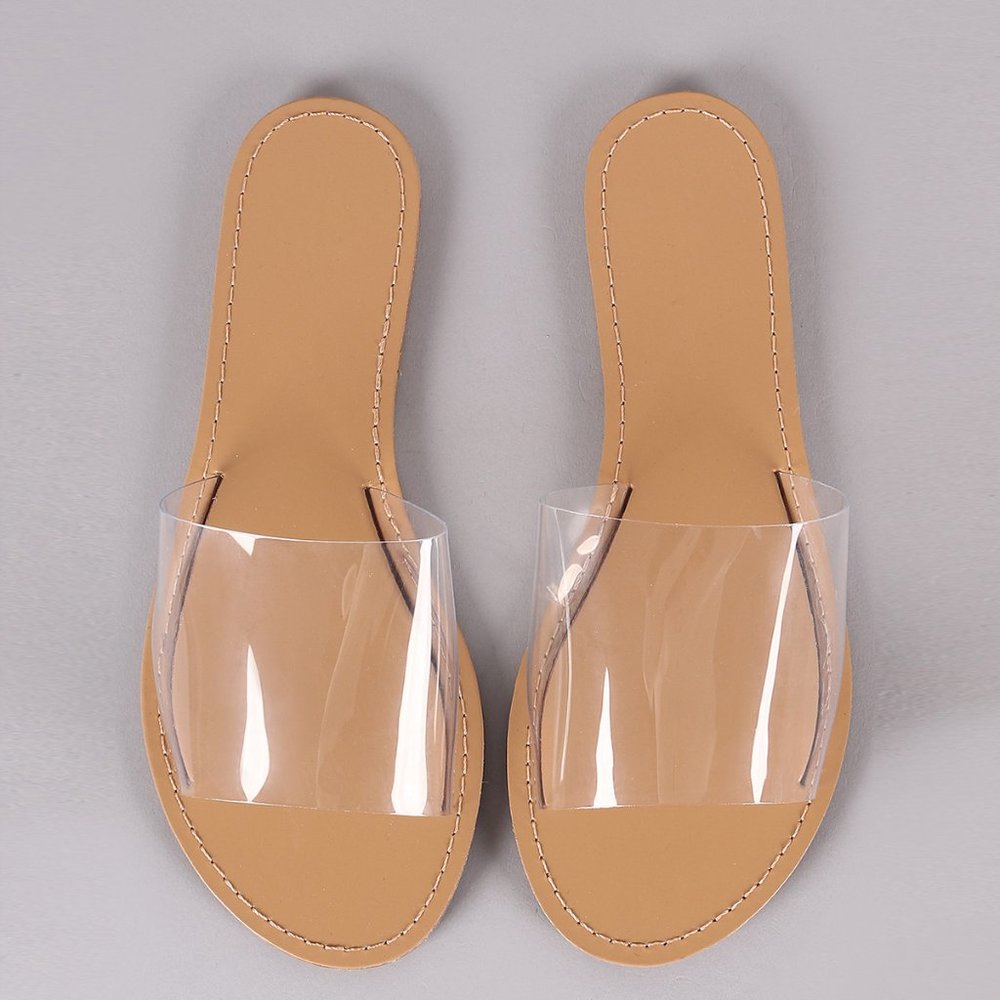 NEW🔥 Transparent Clear Band Open Toe Slide Sandal Flat Shoes Flip Flops Slip-On - Picture 4 of 5